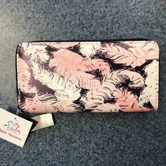 Boutique black/pink/white/blue featherprint wallet - Picture 3 of 6